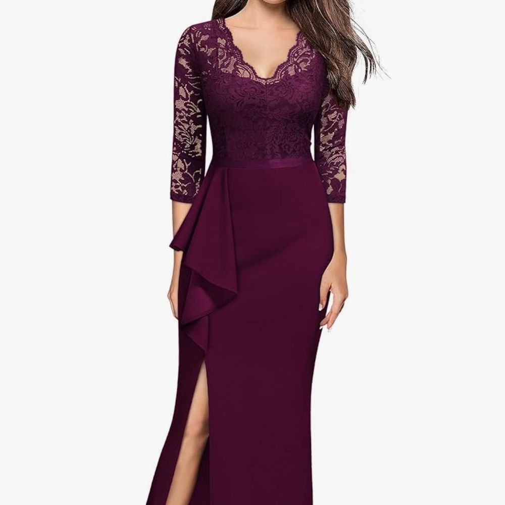 Elegant Purple Lace Evening Dress